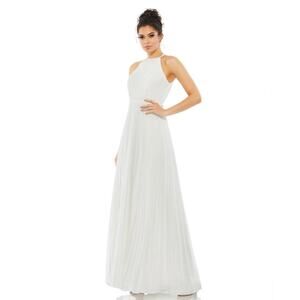Ieena for Mac Duggal Pleated Chiffon Halter Neck Flowy Gown Dress 12496 White 6